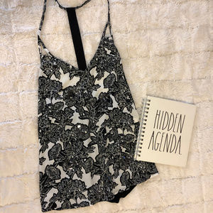 EXPRESS | Black & White Strappy Blouse w/ Flowers